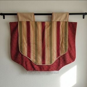 Custom Curtain Valances with Beaded Fringe SET OF 4 Red Gold Green Stripe Formal
